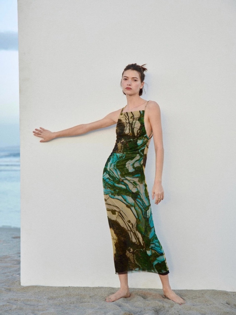 Zara printed tulle dress Y2K euro summer resortwear wedding guest backless midi